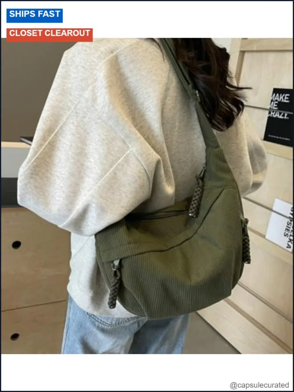 Corduroy Nylon Crossbody Hobo Shoulder Bag Retro Unisex Zipper
